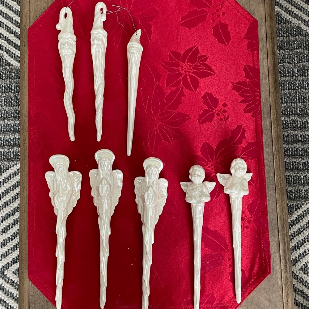 Vintage Iridescent Lot of 8 Finished Bisque Icicle Ornaments